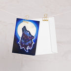 Galaxy Wolf 4x6 greeting card featuring a howling galaxy painted wolf with a full moon in the background – AllThingsGoode