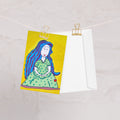 Mother 4x6 greeting card featuring a pregnant mother with blue hair and a yellow background – AllThingsGoode