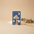 Glowing Mushrooms 4x6 greeting card featuring 3 glowing mushrooms with a rainy midnight background and moon – AllThingsGoode