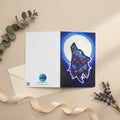 Galaxy Wolf 4x6 greeting card featuring a howling galaxy painted wolf with a full moon in the background – AllThingsGoode