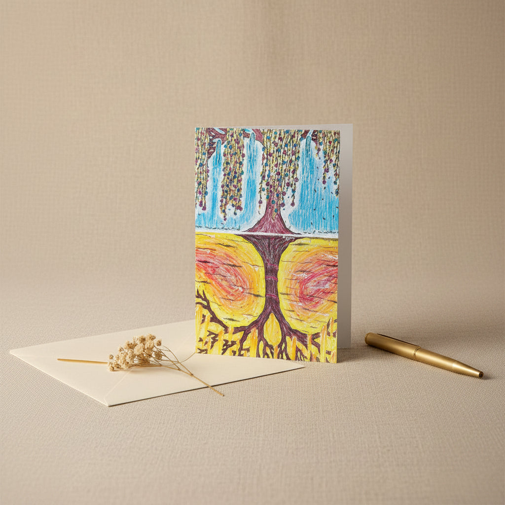 Life Over Death 5x7 greeting card featuring the tree of life and the tree of the knowledge of good and evil – AllThingsGoode