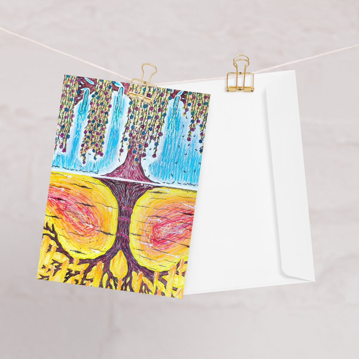 Life Over Death 5x7 greeting card featuring the tree of life and the tree of the knowledge of good and evil – AllThingsGoode