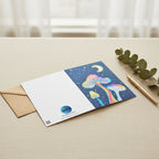 Glowing Mushrooms 5x7 greeting card featuring 3 glowing mushrooms with a rainy midnight background and moon – AllThingsGoode