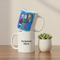 Friendship 11oz white personalised mug featuring 3 girl friends with encouraging words surrounding them – AllThingsGoode