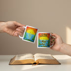 Mug with a sun rising design with scripture: Malachi 4:2, "The sun of righteousness will rise with healing in its rays."