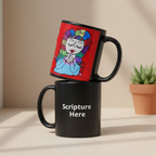 Child of God 11oz black personalised mug featuring a girl with rainbow coloured hair with encouraging and uplifting words surrounding her – AllThingsGoode