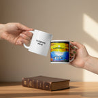 Dolfriends white 11oz personalised mug featuring three dolphin friends in a beautiful ocean with a sunset in the background – AllThingsGoode