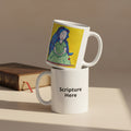 Mother 11oz white personalised mug featuring a pregnant mother with blue hair and a yellow background – AllThingsGoode