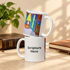 God's Plan white 11oz personalised mug featuring a room with Jesus and you in the corner painting and laughing together – AllThingsGoode