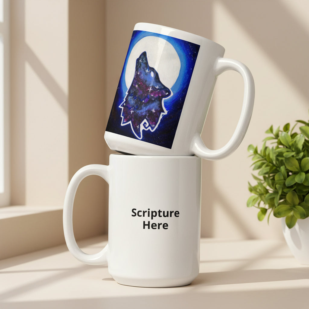 Galaxy Wolf 15oz personalised mug featuring a howling galaxy-painted wolf with a full moon in the background – AllThingsGoode