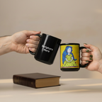 Mother 15oz black personalised mug featuring a pregnant mother with blue hair and a yellow background – AllThingsGoode