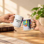 God's Plan white 15oz personalised mug featuring a room with Jesus and you in the corner painting and laughing together – AllThingsGoode
